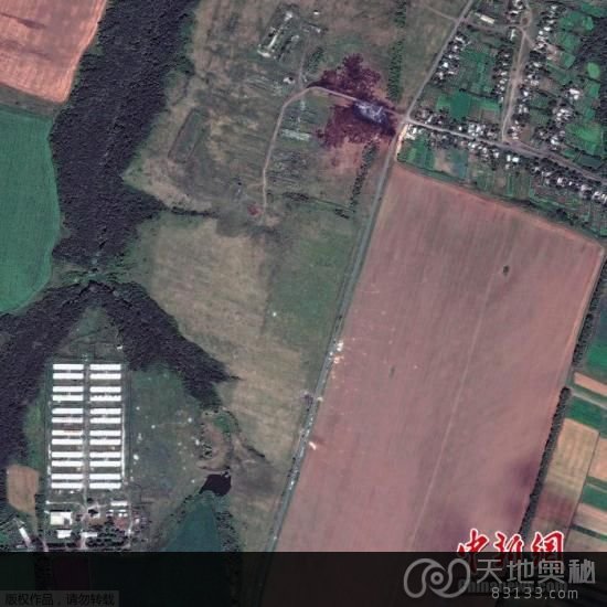 2014年7月20日消息，数字地球当天提供的资料卫星图显示，马航MH17航班在乌克兰坠毁地点景象。
